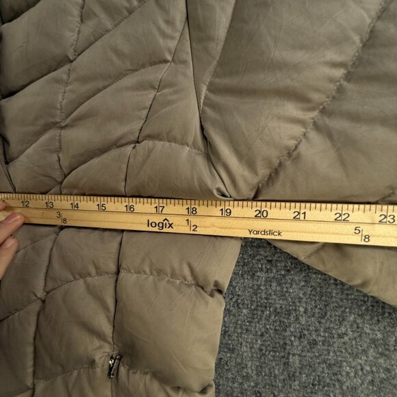 Patagonia Down Fill Puffer Jacket Coat Women Long Beige Hooded Medium Full Zip - Picture 6 of 16